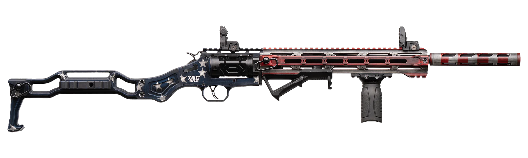 YNG Arms rifle in American Flag finish, side profile