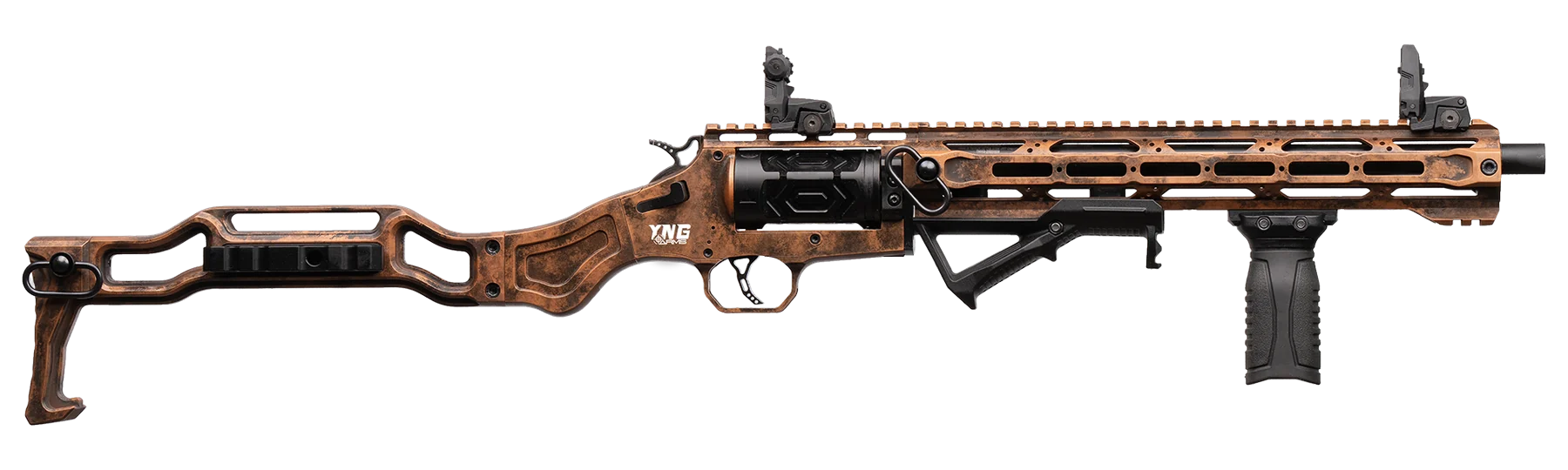 YNG Arms rifle in Antique Copper finish, side profile
